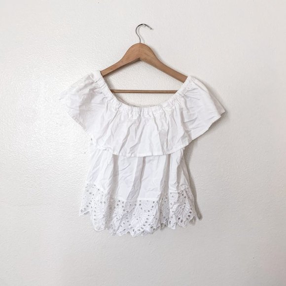 Madewell White Balcony Eyelet Ruffle Cold Shoulder Blouse - Picture 6 of 7